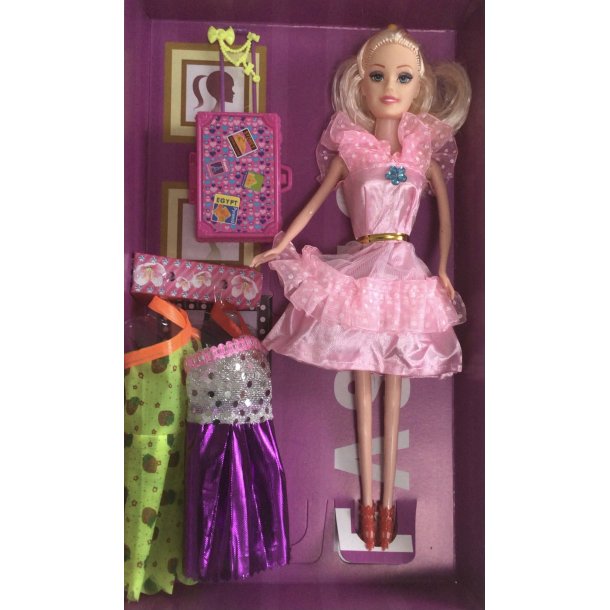 tank Oprør Vær forsigtig Dukke i lyserød kjole med 2 ekstra kjoler og en flot kuffert 29 cm -  LEGETØJ - Grossisten